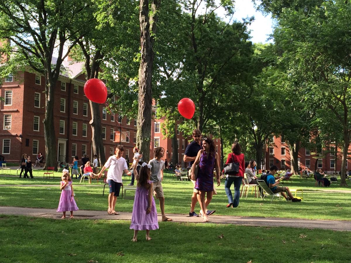 [Children Holding Red Balloons On Harvard Yard]