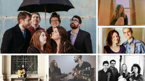 Images of musical groups Noble Dust, Rachel Sumner, The Promise Is Hope, Matt and Shannon Heaton, and the Electric Heaters, who will be performing on select Fridays through summer 2018. 